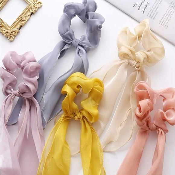 Set of 7 Colorful Fabric Hair Scrunchies - Picture 2 of 6